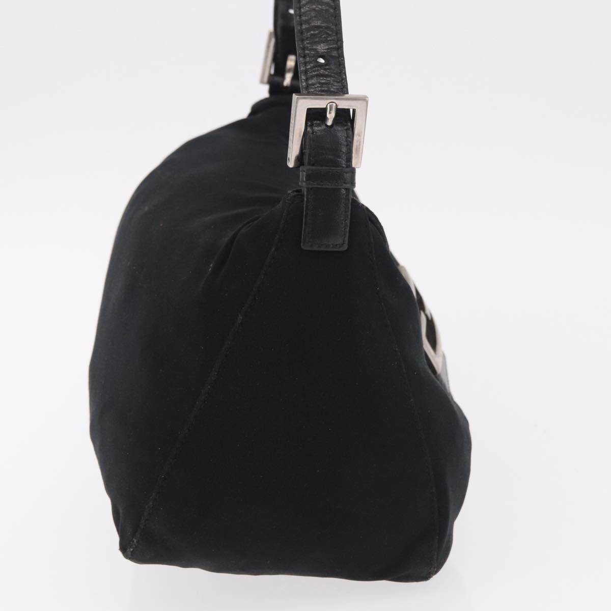 FENDI Mamma Baguette Shoulder Bag Cotton Jersey Black Silver Auth 183088