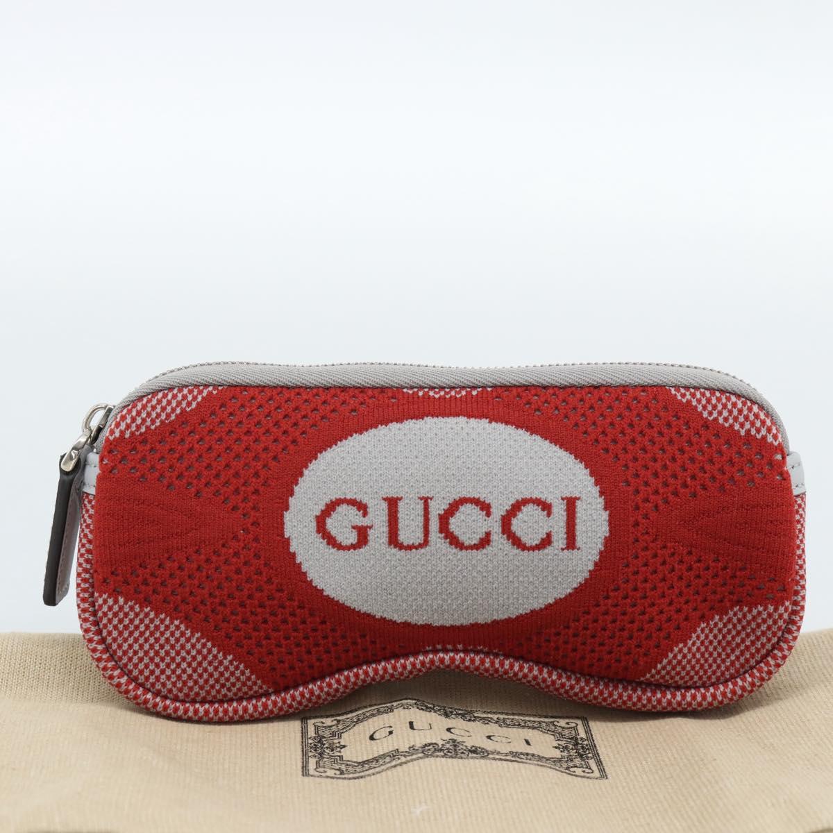 GUCCI Pouch Cotton Red Silver Auth 183091M