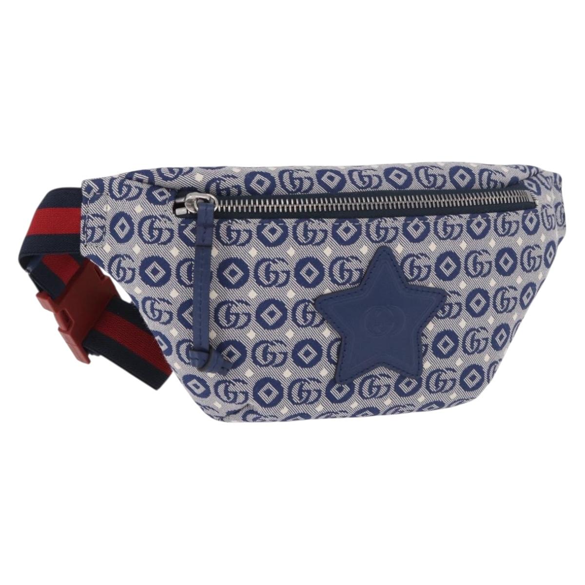 GUCCI Sherry Line Waist bag Canvas Navy Silver Red 502095 Auth 183093M