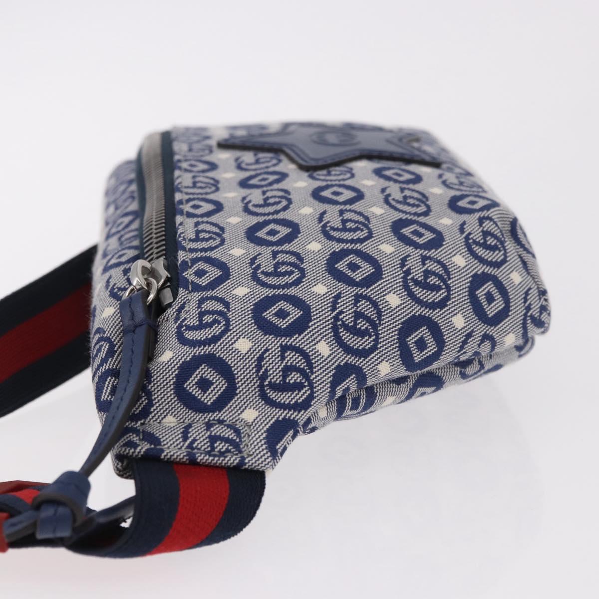 GUCCI Sherry Line Waist bag Canvas Navy Silver Red 502095 Auth 183093M
