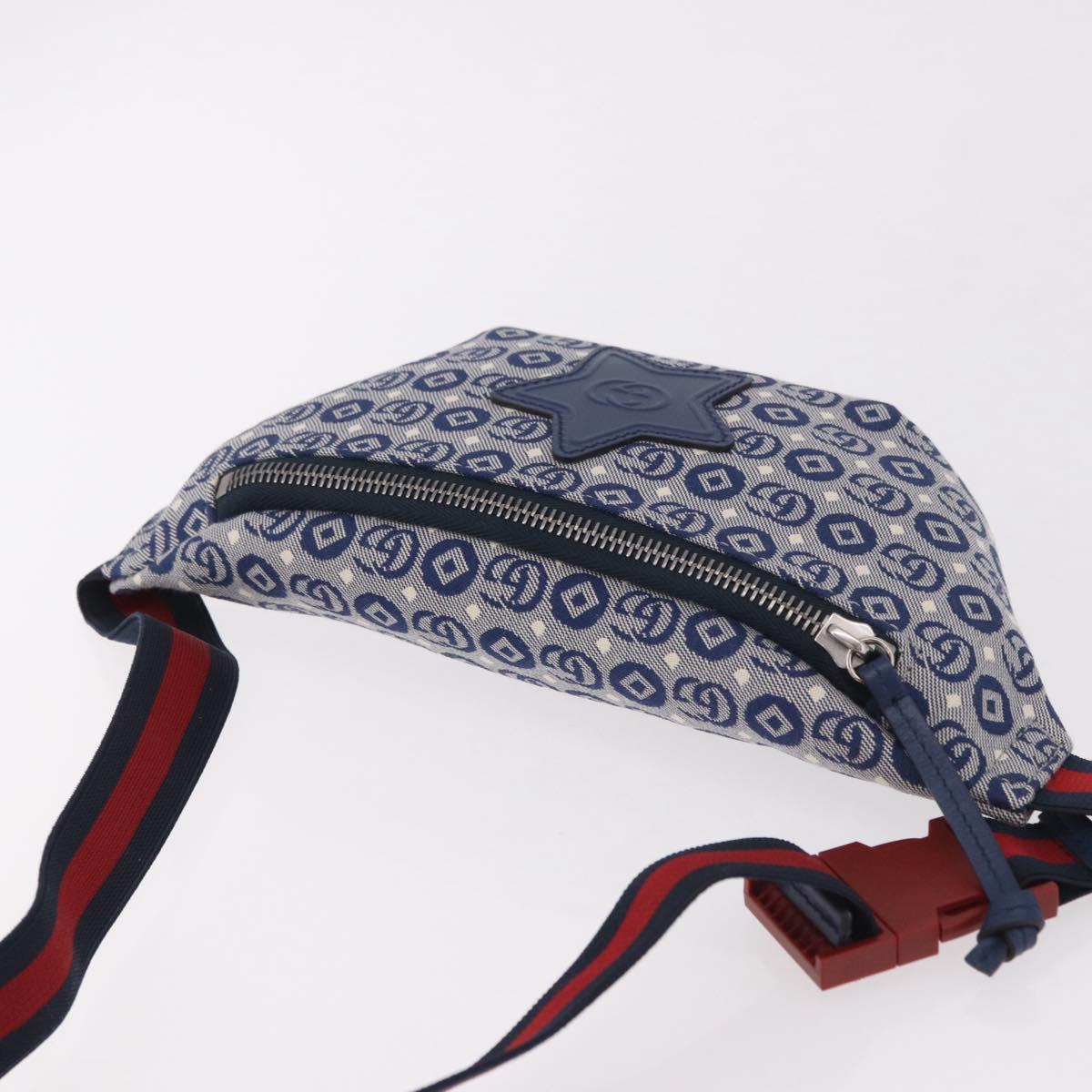 GUCCI Sherry Line Waist bag Canvas Navy Silver Red 502095 Auth 183093M