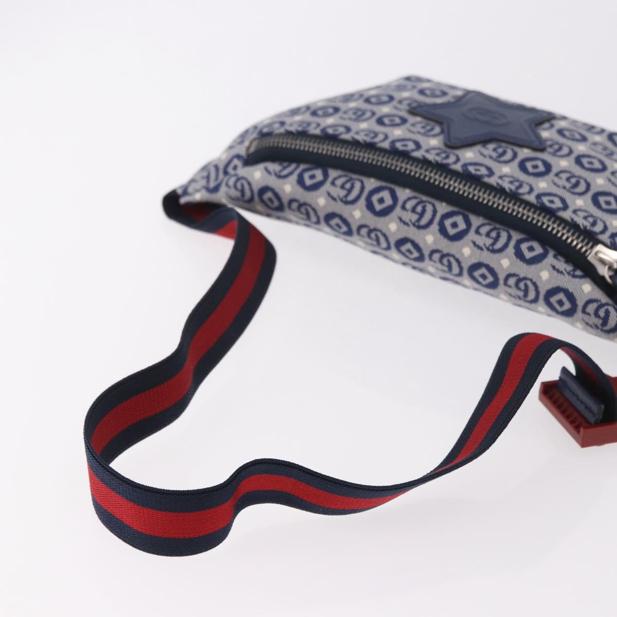 GUCCI Sherry Line Waist bag Canvas Navy Silver Red 502095 Auth 183093M