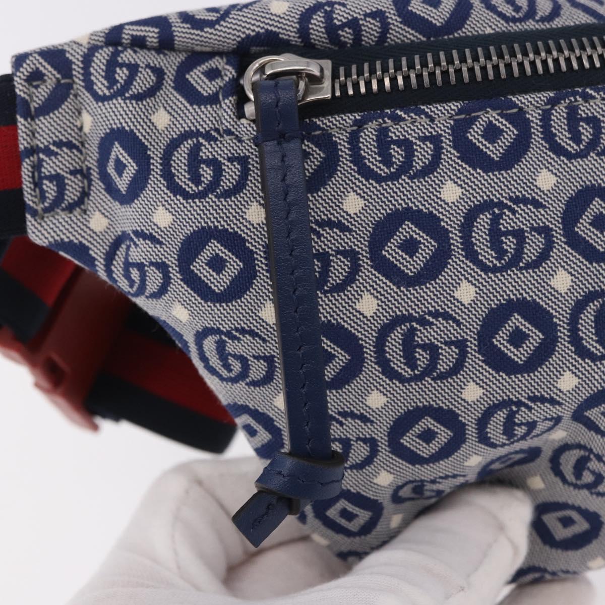 GUCCI Sherry Line Waist bag Canvas Navy Silver Red 502095 Auth 183094M