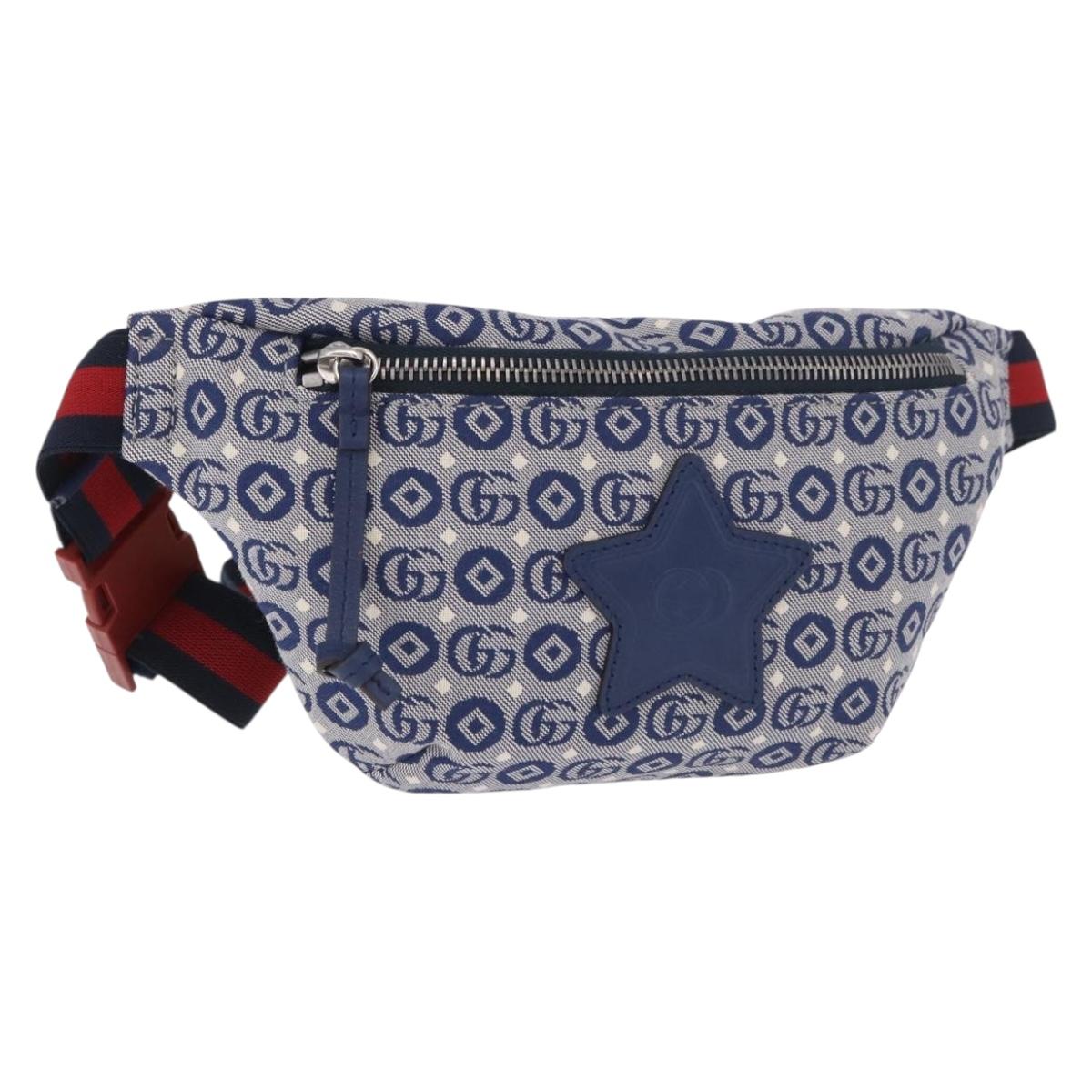 GUCCI Sherry Line Waist bag Canvas Navy Silver Red 502095 Auth 183094M