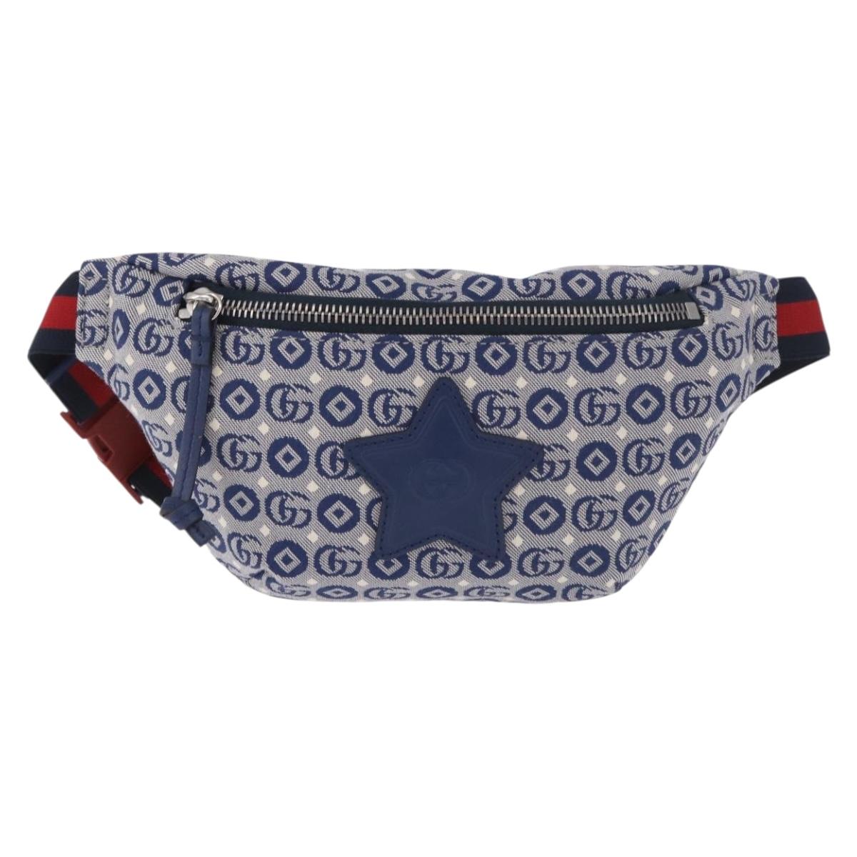 GUCCI Sherry Line Waist bag Canvas Navy Silver Red 502095 Auth 183094M