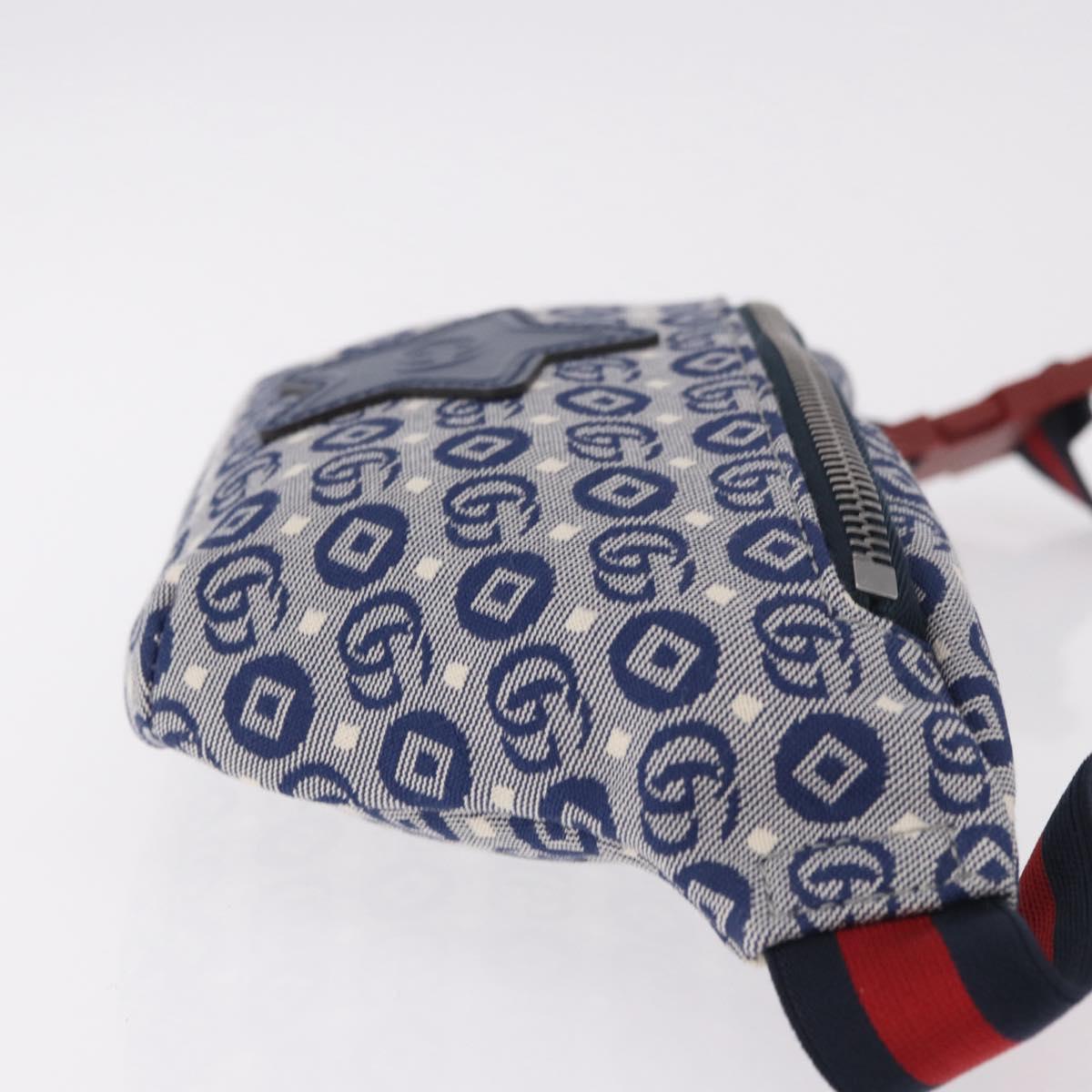 GUCCI Sherry Line Waist bag Canvas Navy Silver Red 502095 Auth 183094M