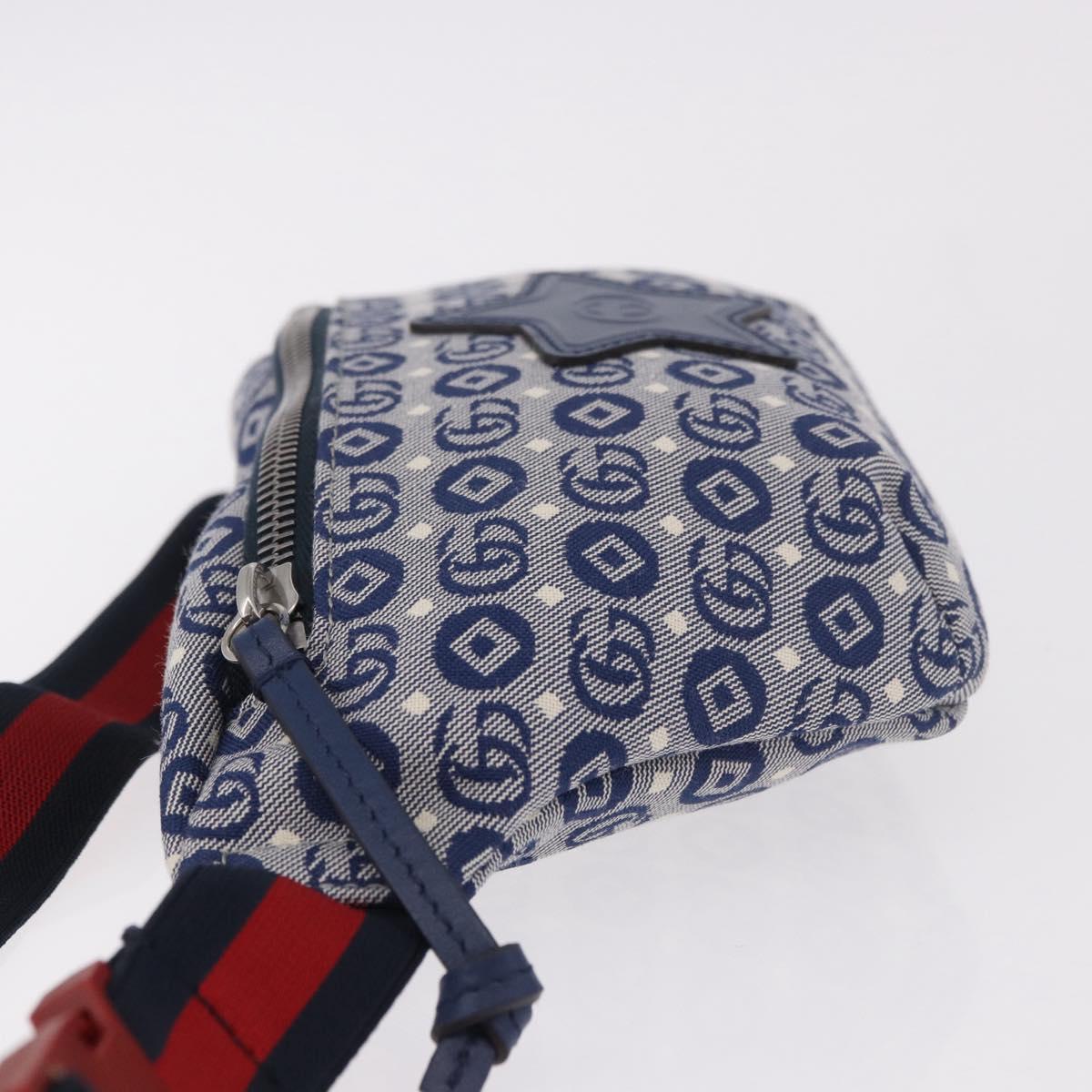 GUCCI Sherry Line Waist bag Canvas Navy Silver Red 502095 Auth 183094M