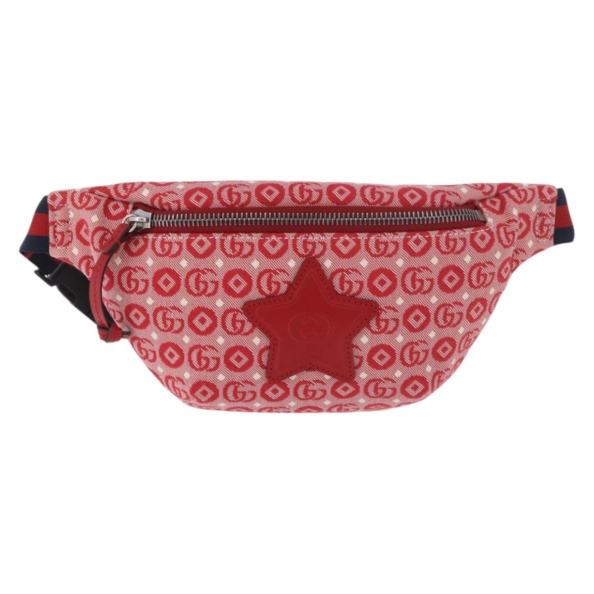 GUCCI Sherry Line Waist bag Canvas Navy Silver Red 502095 Auth 183095M