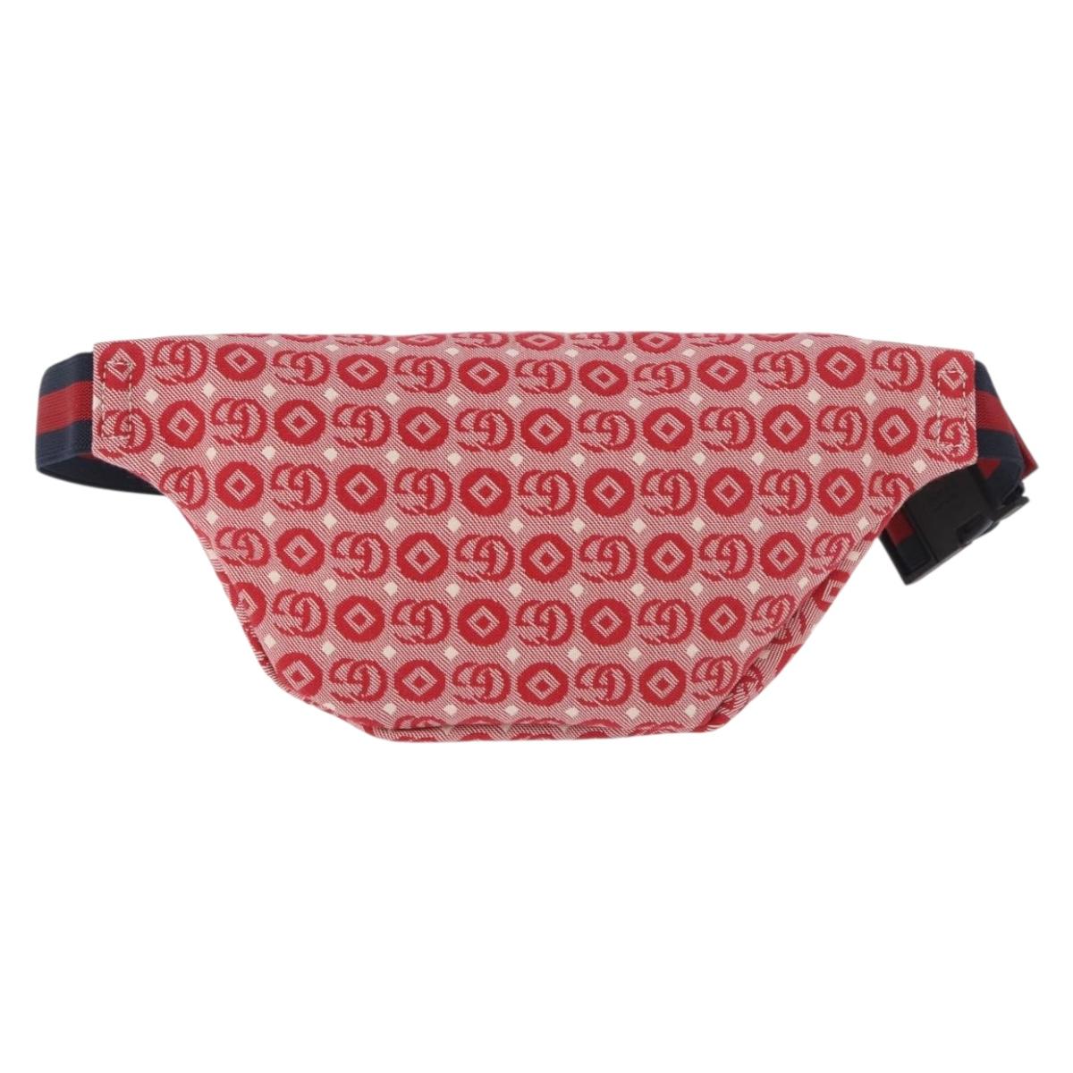 GUCCI Sherry Line Waist bag Canvas Navy Silver Red 502095 Auth 183095M