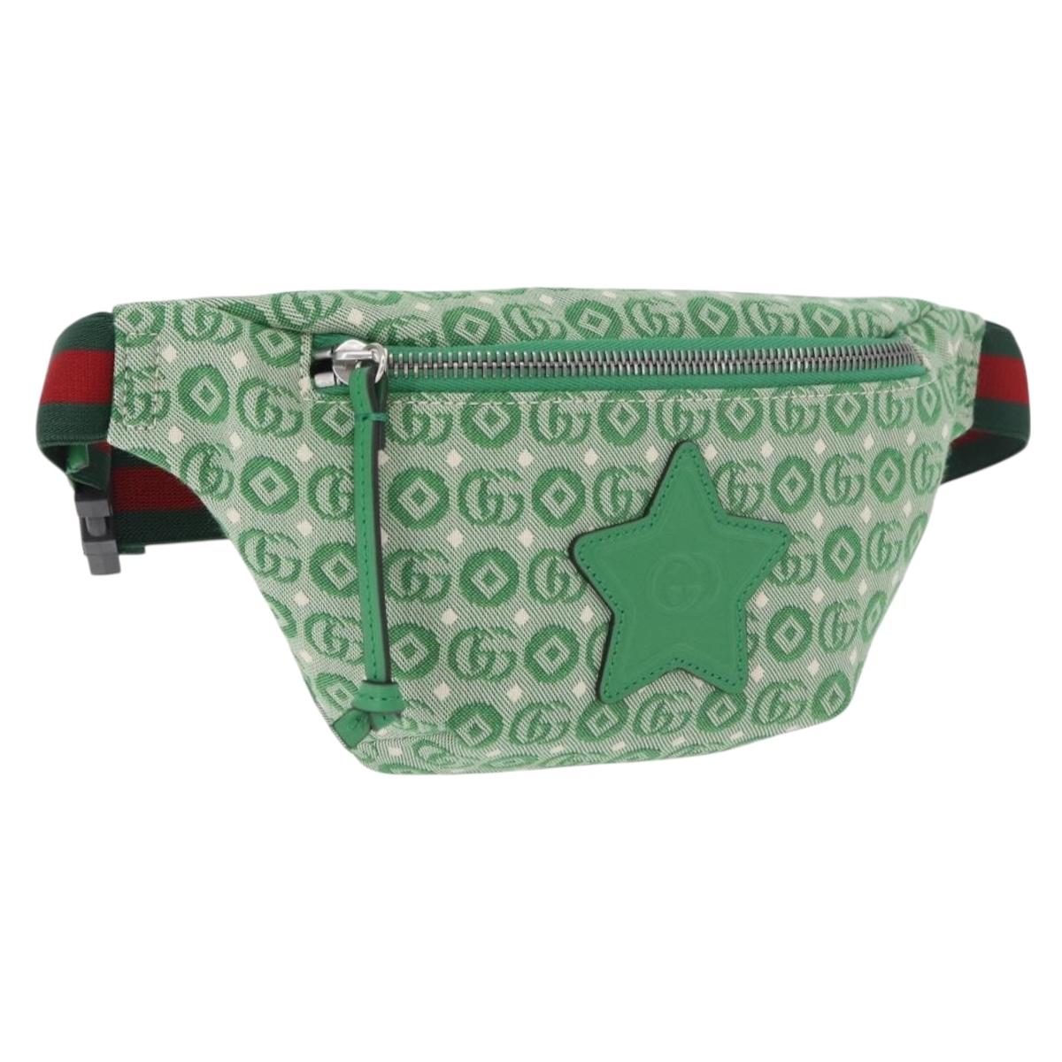 GUCCI Web Sherry Line Waist bag Canvas Green Silver Red 502095 Auth 183096M