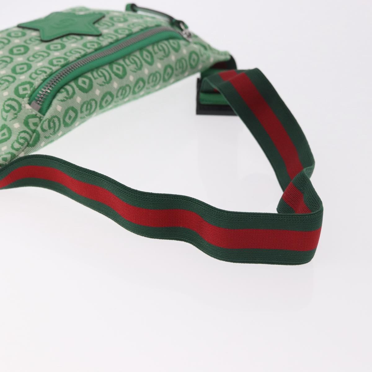 GUCCI Web Sherry Line Waist bag Canvas Green Silver Red 502095 Auth 183096M