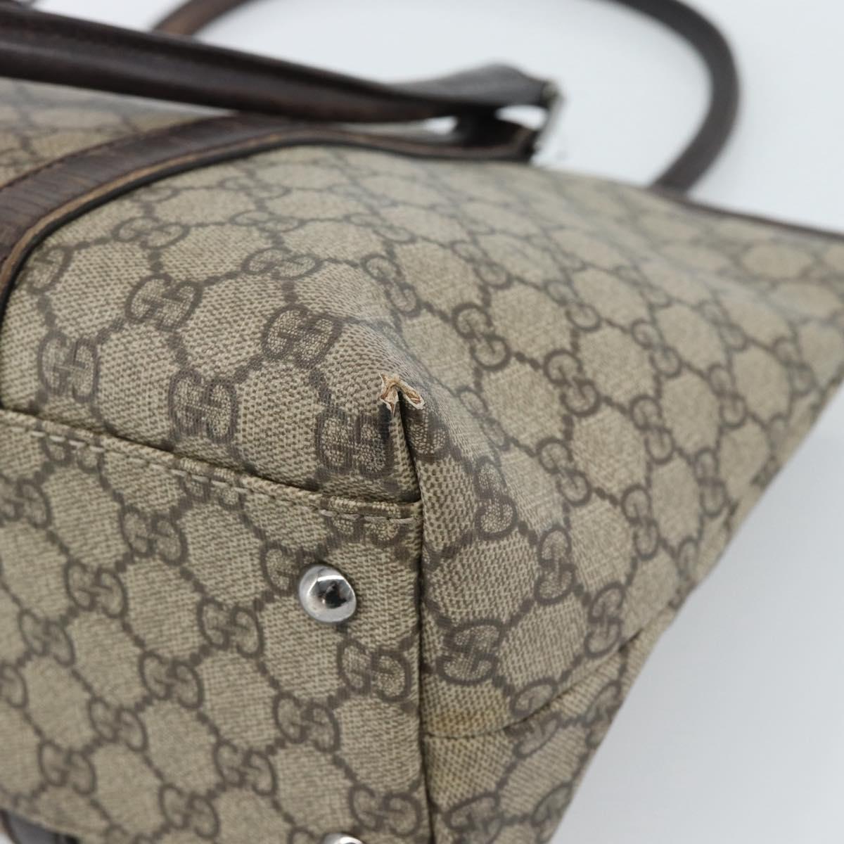 GUCCI GG Supreme Tote Bag PVC Beige Silver 114595 Auth 183097