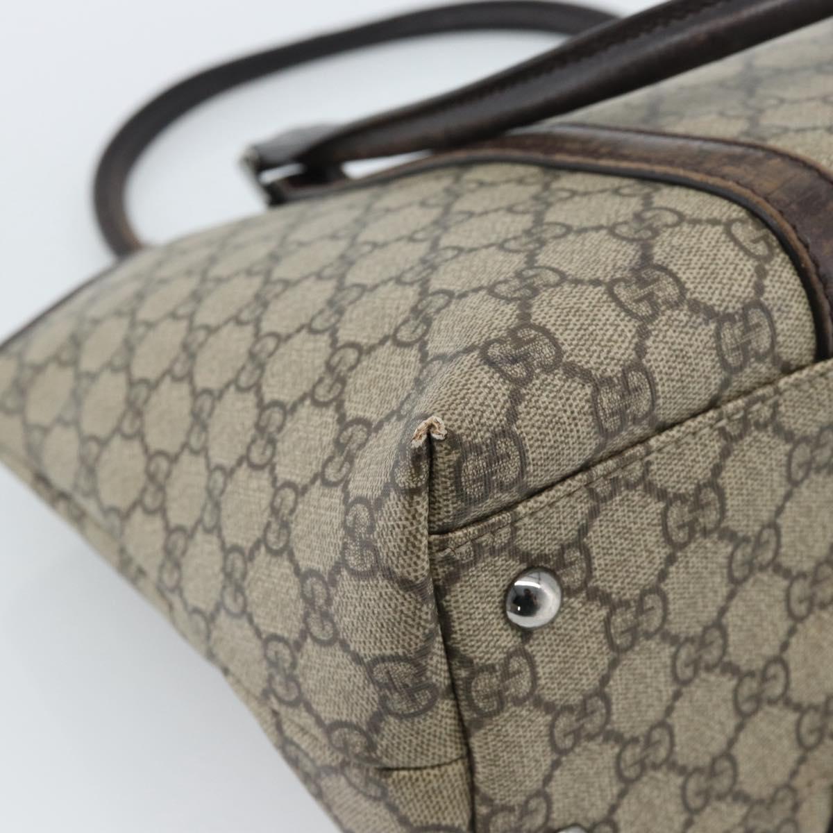 GUCCI GG Supreme Tote Bag PVC Beige Silver 114595 Auth 183097