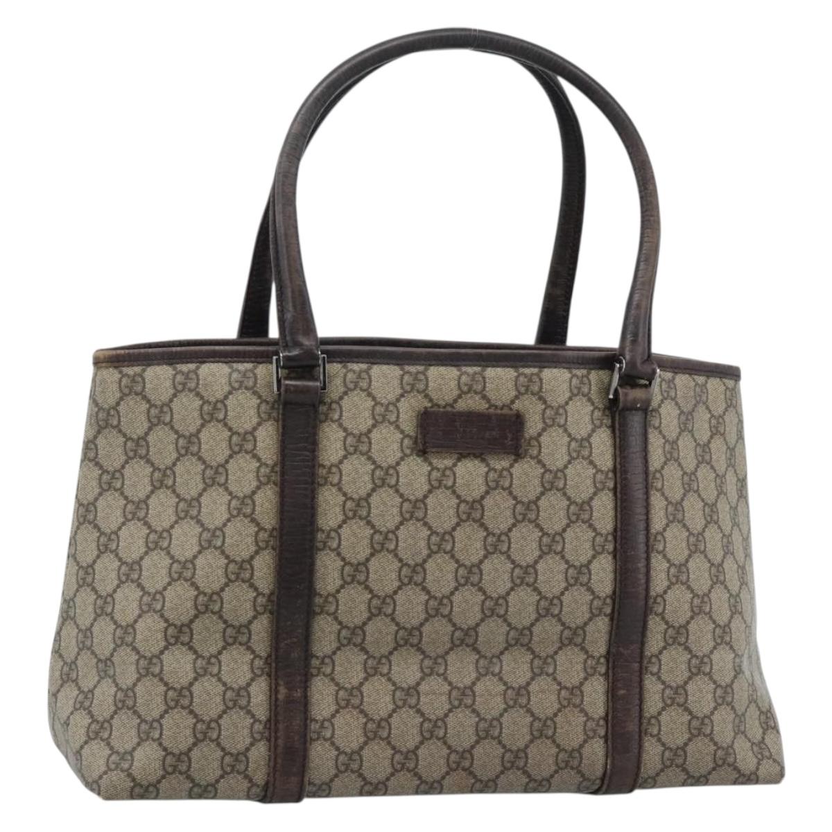 GUCCI GG Supreme Tote Bag PVC Beige Silver 114595 Auth 183097