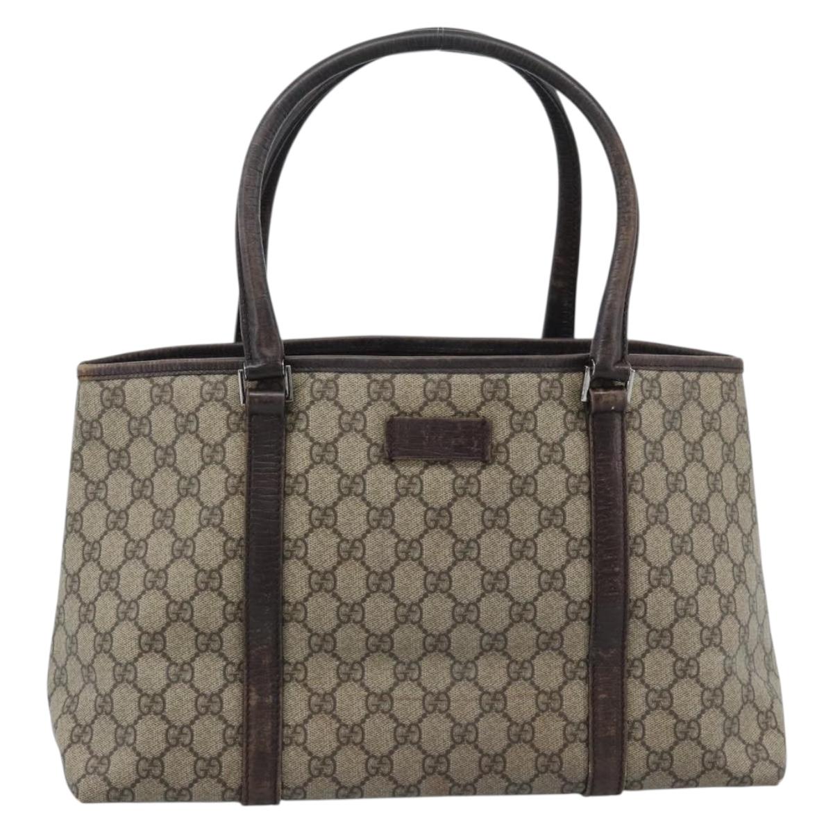 GUCCI GG Supreme Tote Bag PVC Beige Silver 114595 Auth 183097