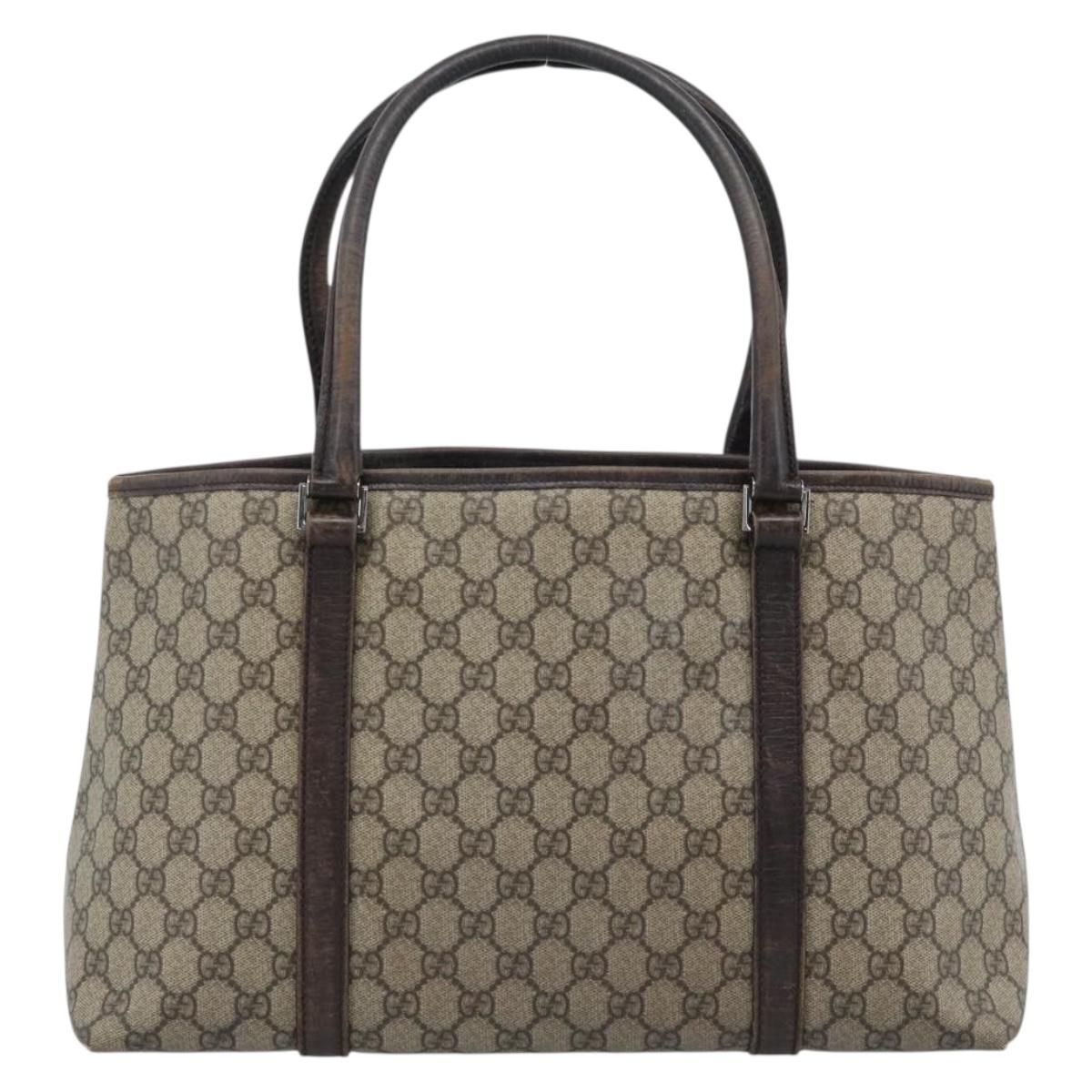 GUCCI GG Supreme Tote Bag PVC Beige Silver 114595 Auth 183097