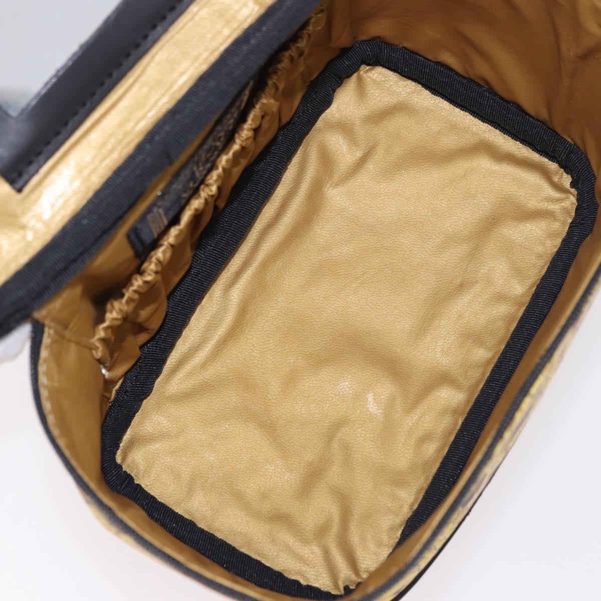 VERSACE Vanity Hand Bag Canvas Yellow Gold Auth 183101A