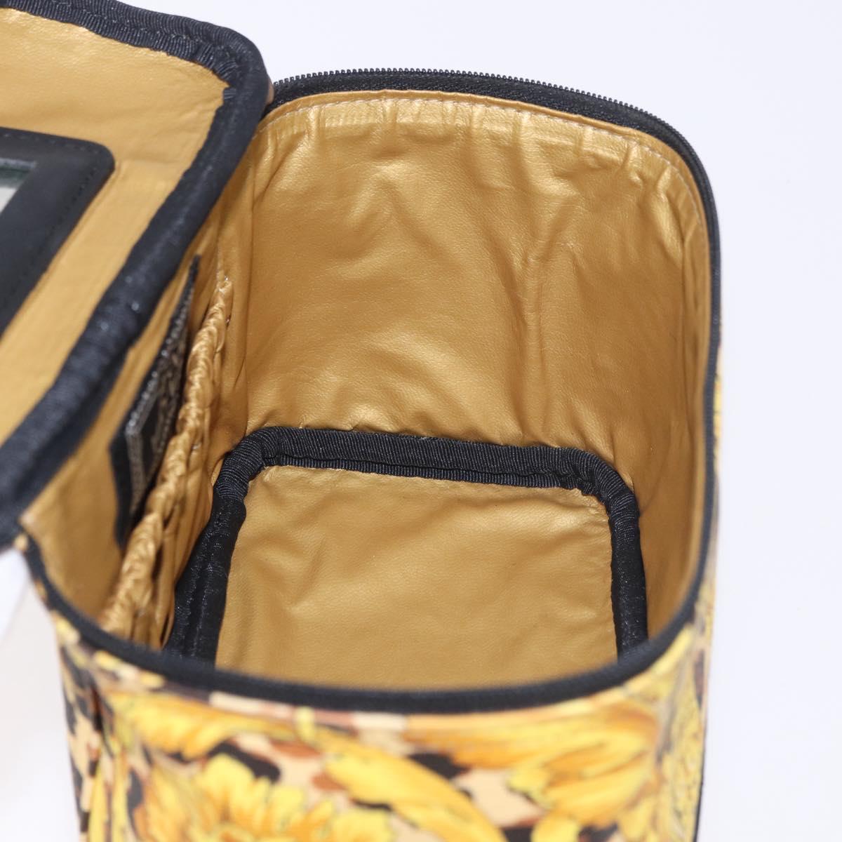 VERSACE Vanity Hand Bag Canvas Yellow Gold Auth 183101A