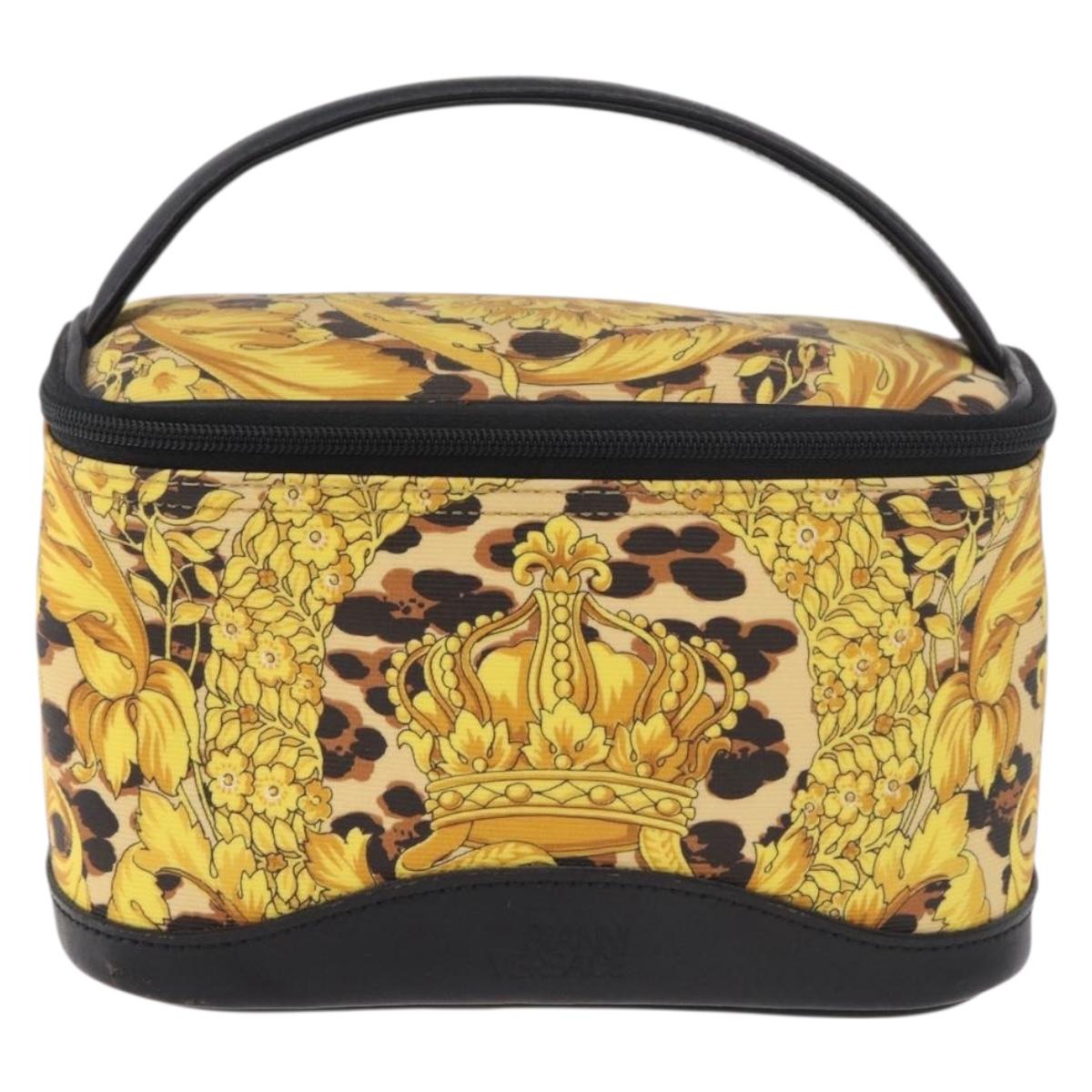 VERSACE Vanity Hand Bag Canvas Yellow Gold Auth 183101A