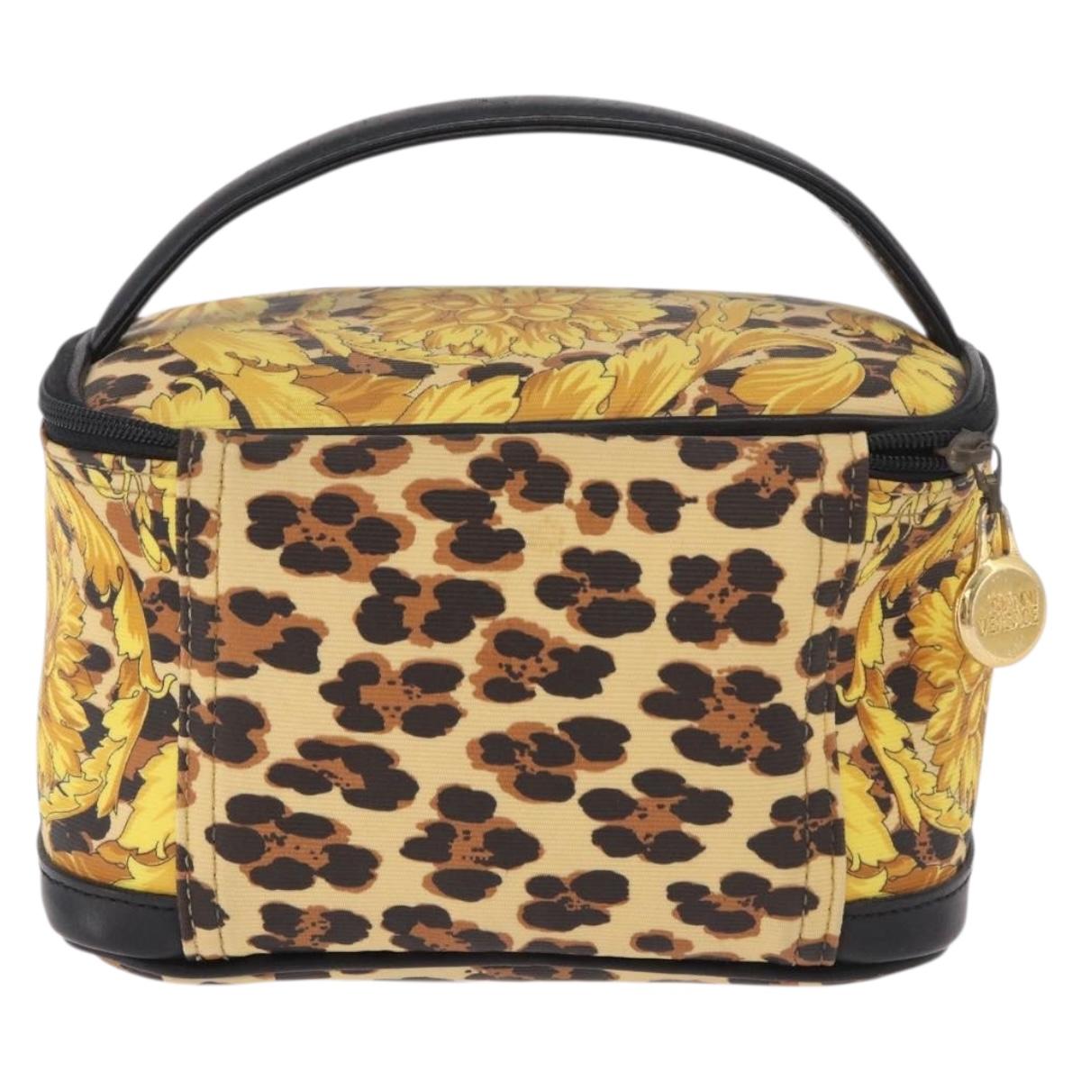 VERSACE Vanity Hand Bag Canvas Yellow Gold Auth 183101A