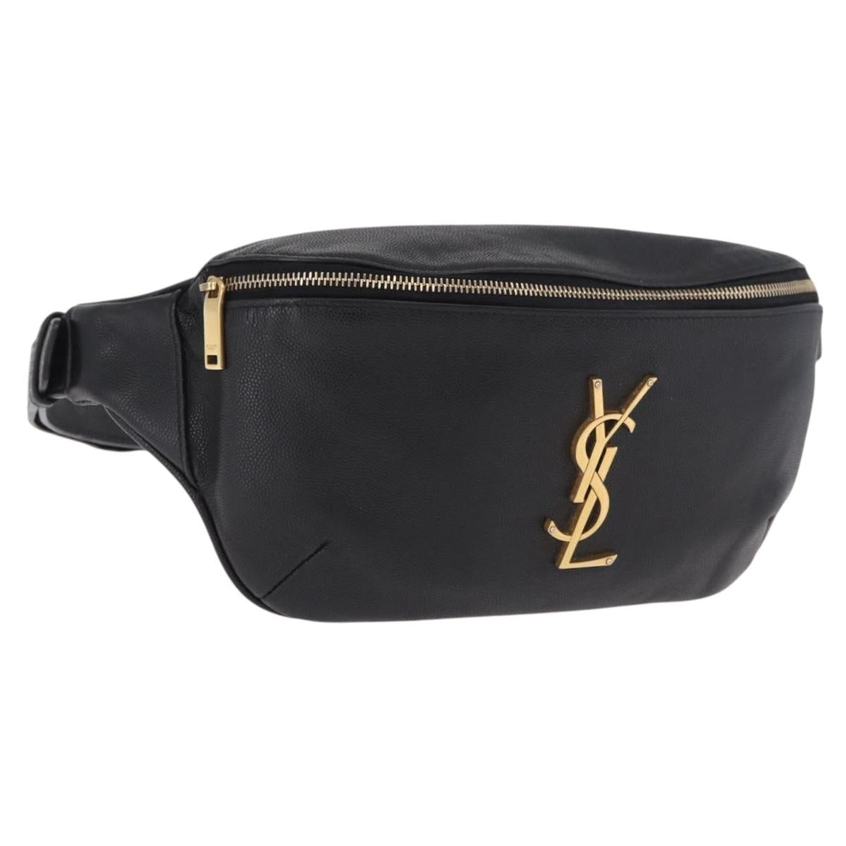 SAINT LAURENT Cassandra Waist Bag Leather Black Gold Auth 183103A