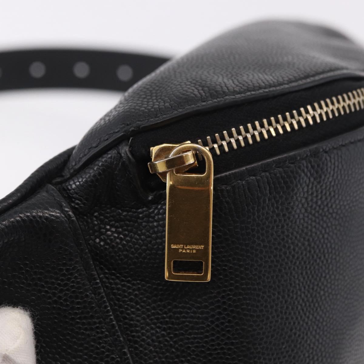 SAINT LAURENT Cassandra Waist Bag Leather Black Gold Auth 183103A
