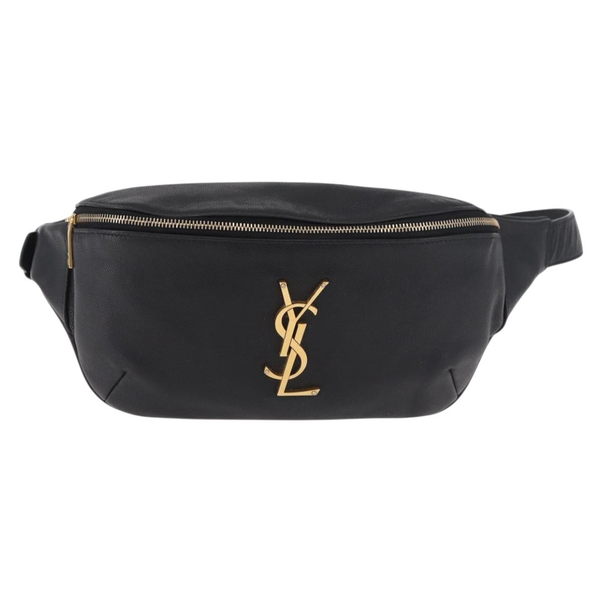 SAINT LAURENT Cassandra Waist Bag Leather Black Gold Auth 183103A