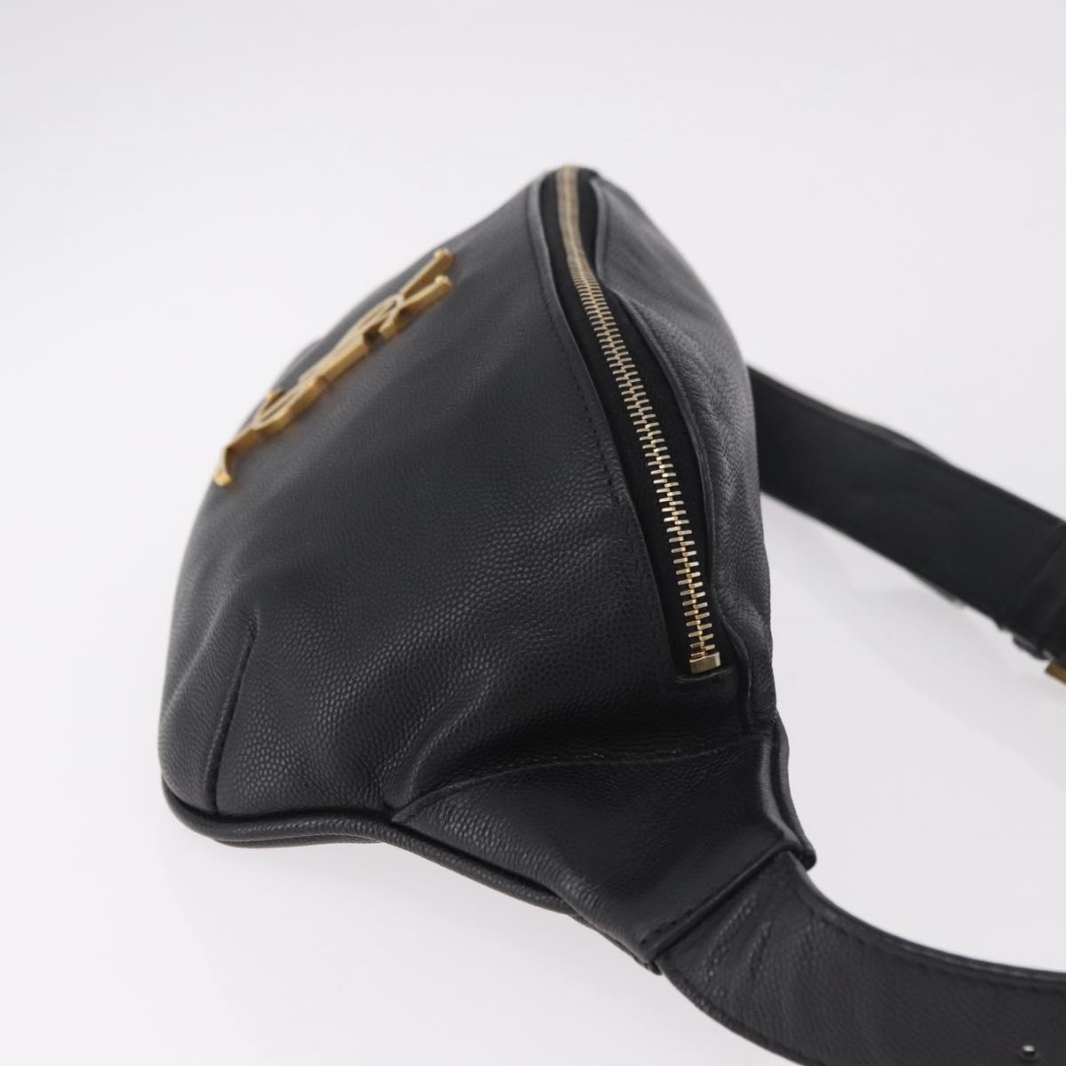 SAINT LAURENT Cassandra Waist Bag Leather Black Gold Auth 183103A