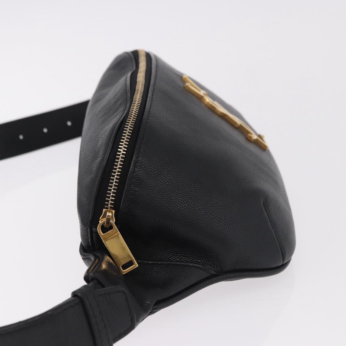 SAINT LAURENT Cassandra Waist Bag Leather Black Gold Auth 183103A