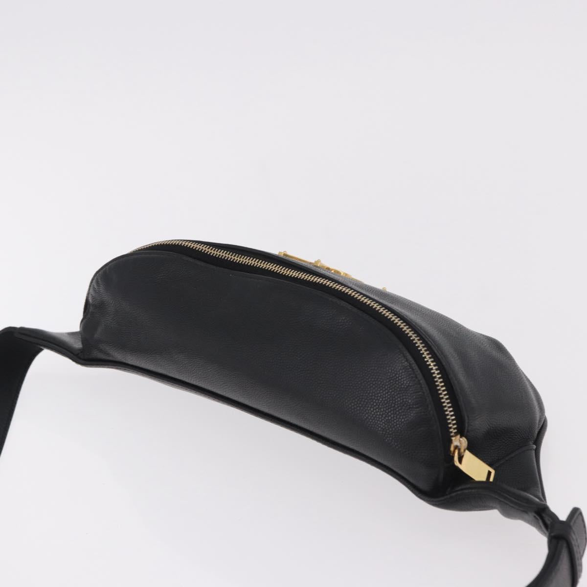 SAINT LAURENT Cassandra Waist Bag Leather Black Gold Auth 183103A