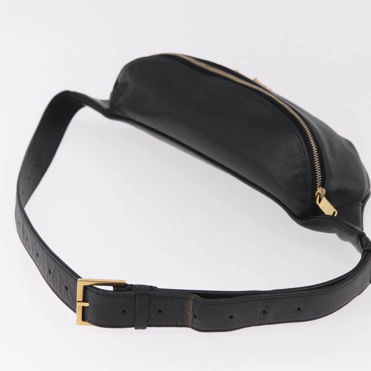 SAINT LAURENT Cassandra Waist Bag Leather Black Gold Auth 183103A