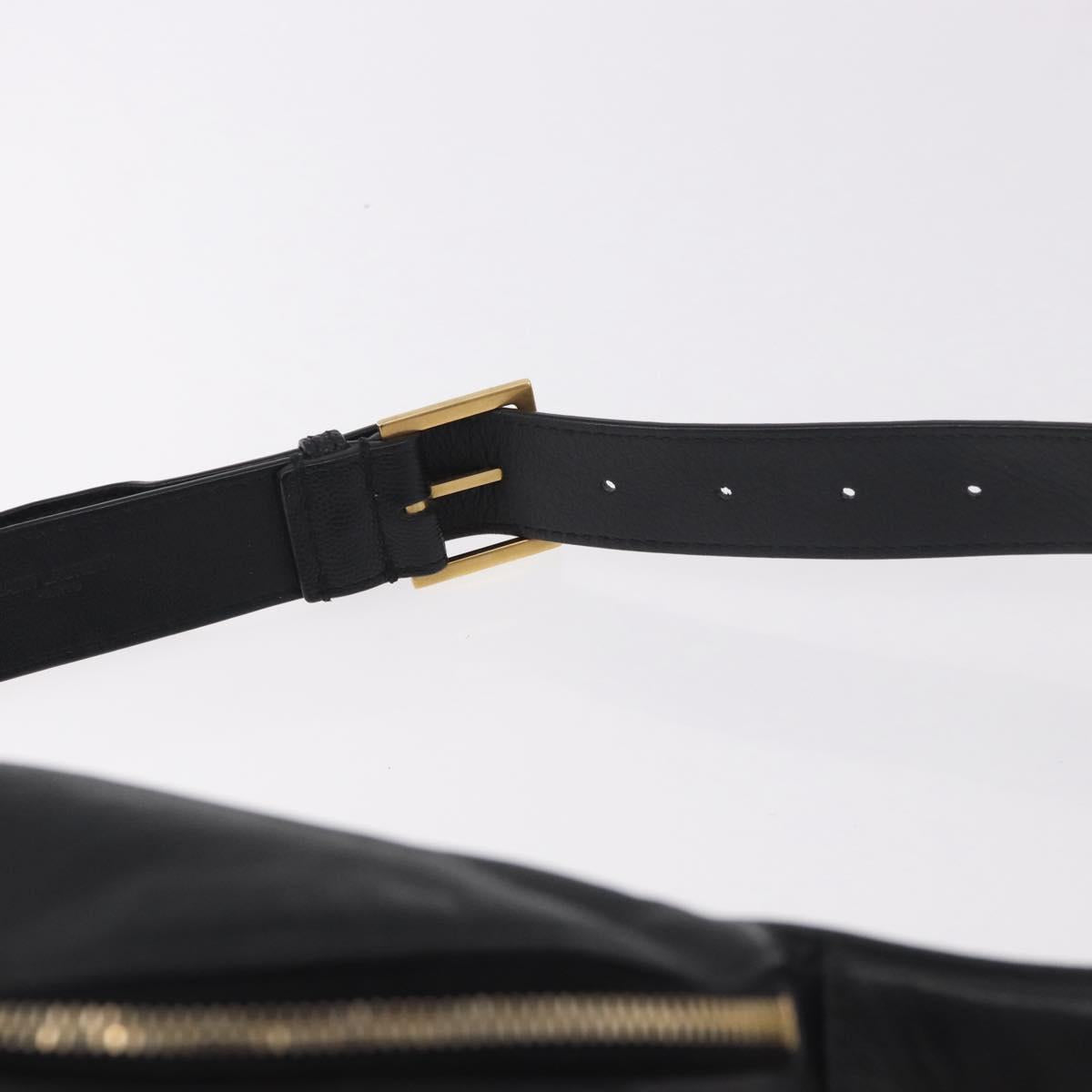 SAINT LAURENT Cassandra Waist Bag Leather Black Gold Auth 183103A