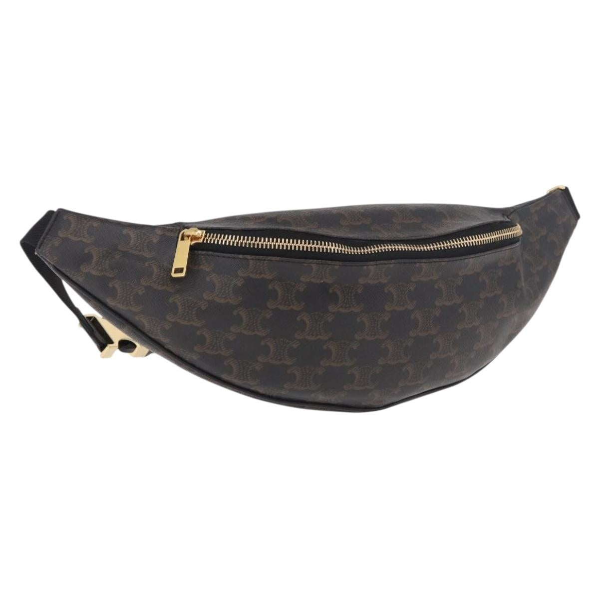 CELINE Triomphe Waist bag PVC Black Gold Auth 183105M