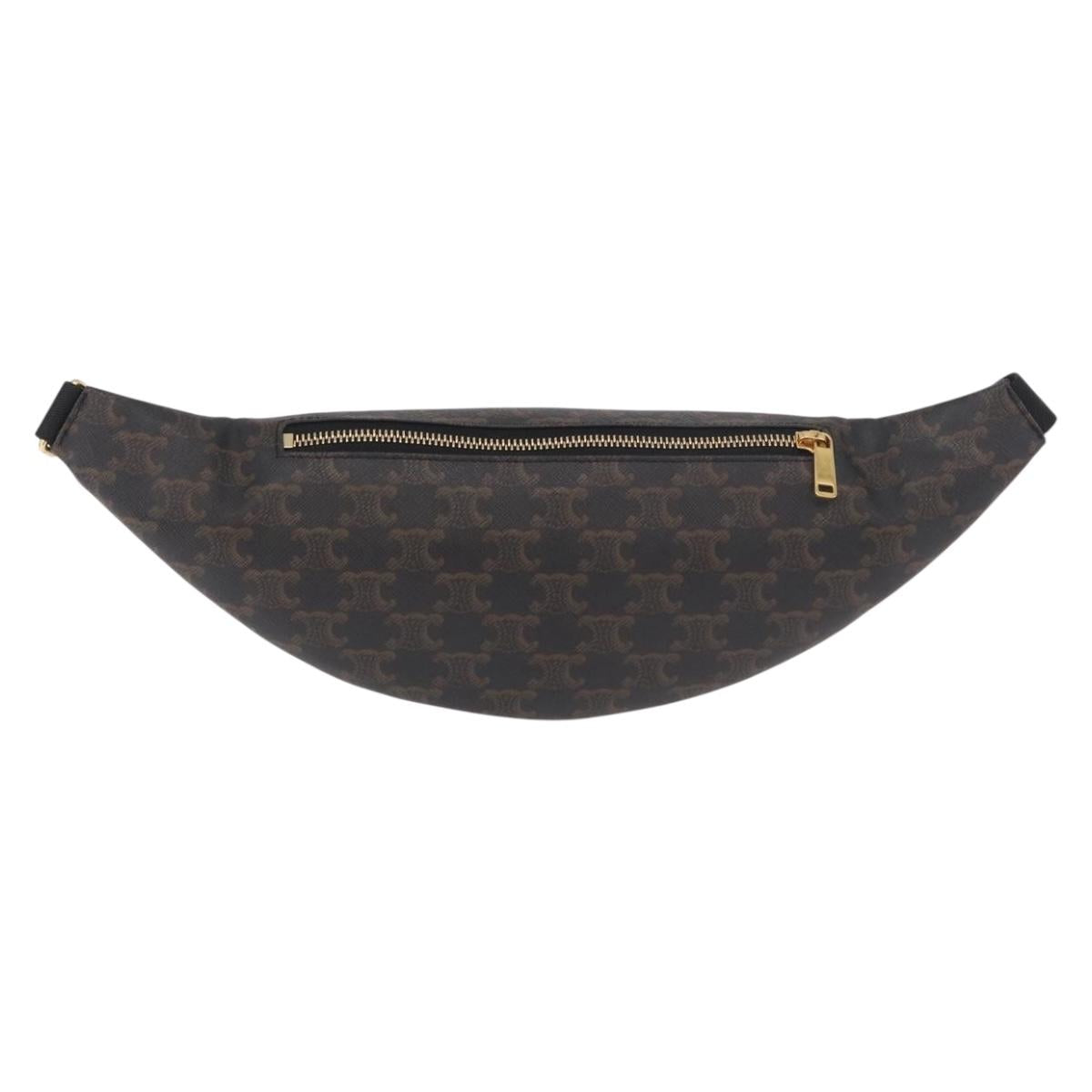 CELINE Triomphe Waist bag PVC Black Gold Auth 183105M