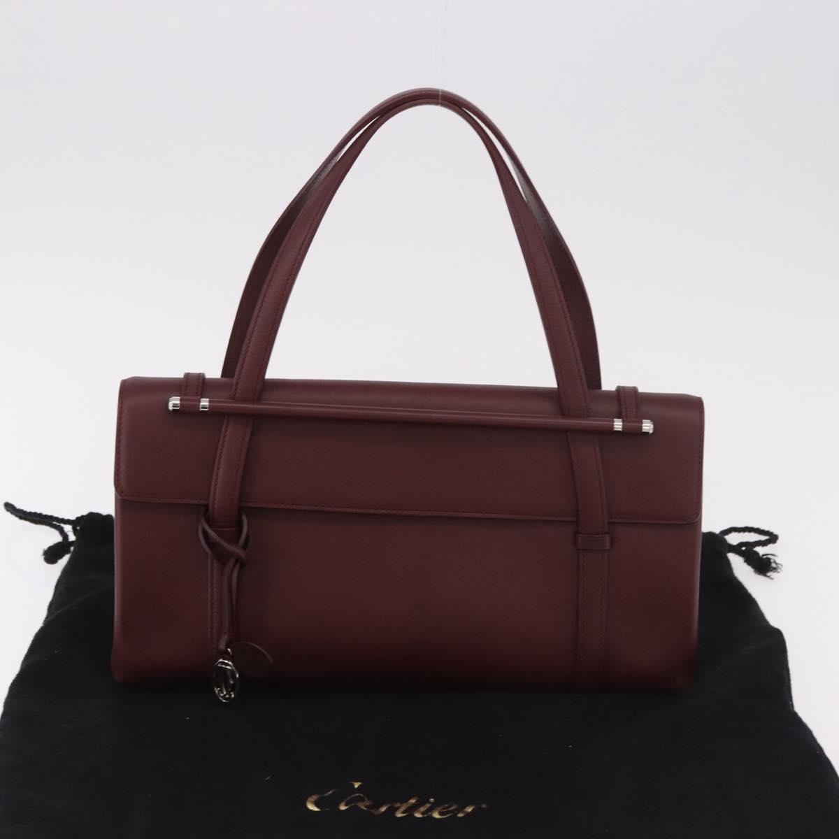 CARTIER Hand Bag Leather Bordeaux Silver Auth 183107V
