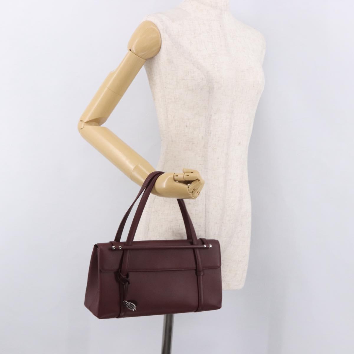 CARTIER Hand Bag Leather Bordeaux Silver Auth 183107V