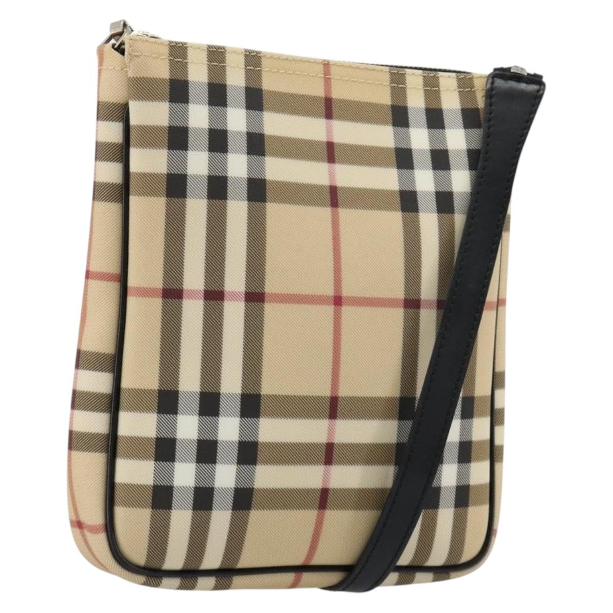 BURBERRY Nova Check Shoulder Bag PVC Beige Silver Auth 183108A