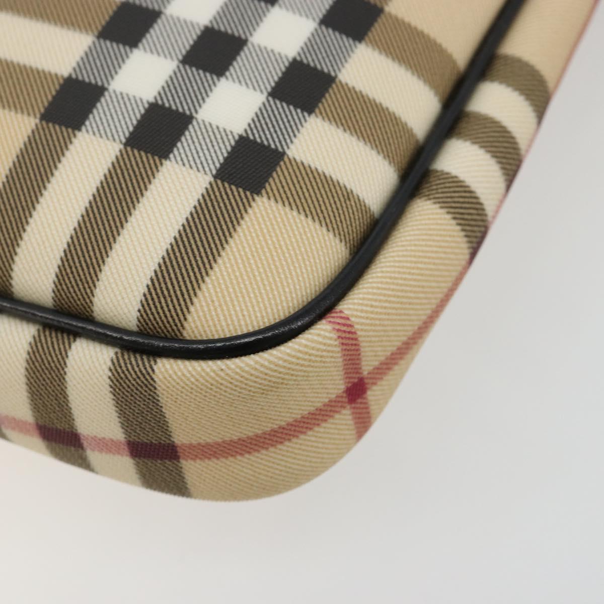 BURBERRY Nova Check Shoulder Bag PVC Beige Silver Auth 183108A