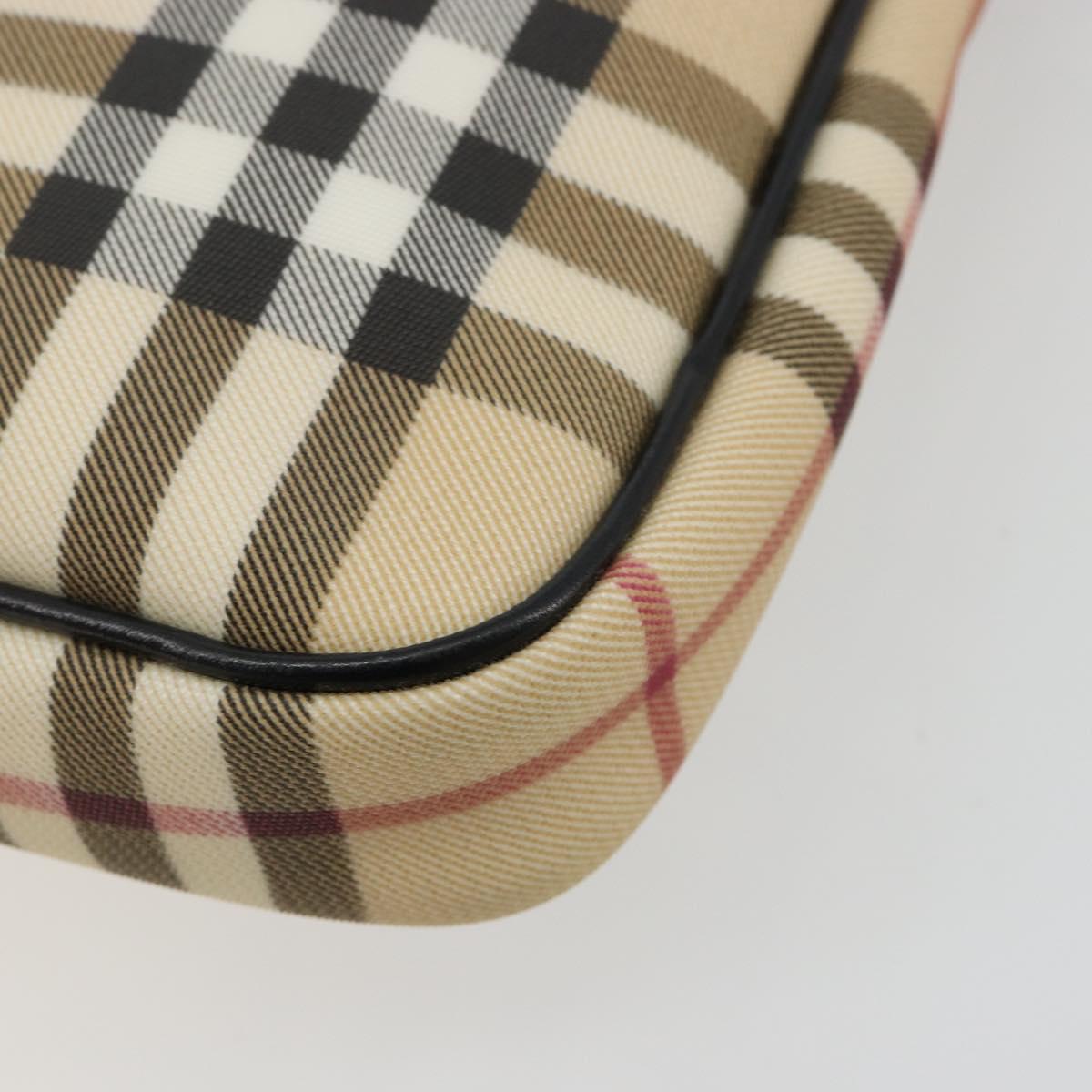 BURBERRY Nova Check Shoulder Bag PVC Beige Silver Auth 183108A