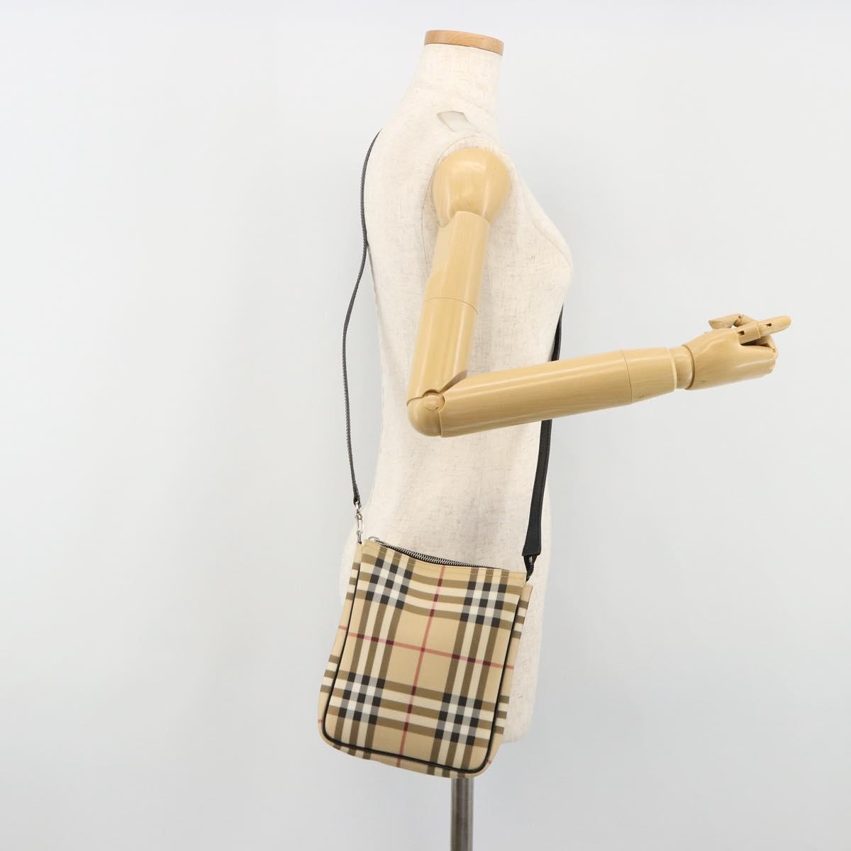 BURBERRY Nova Check Shoulder Bag PVC Beige Silver Auth 183108A