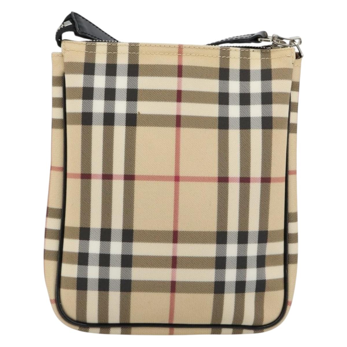 BURBERRY Nova Check Shoulder Bag PVC Beige Silver Auth 183108A