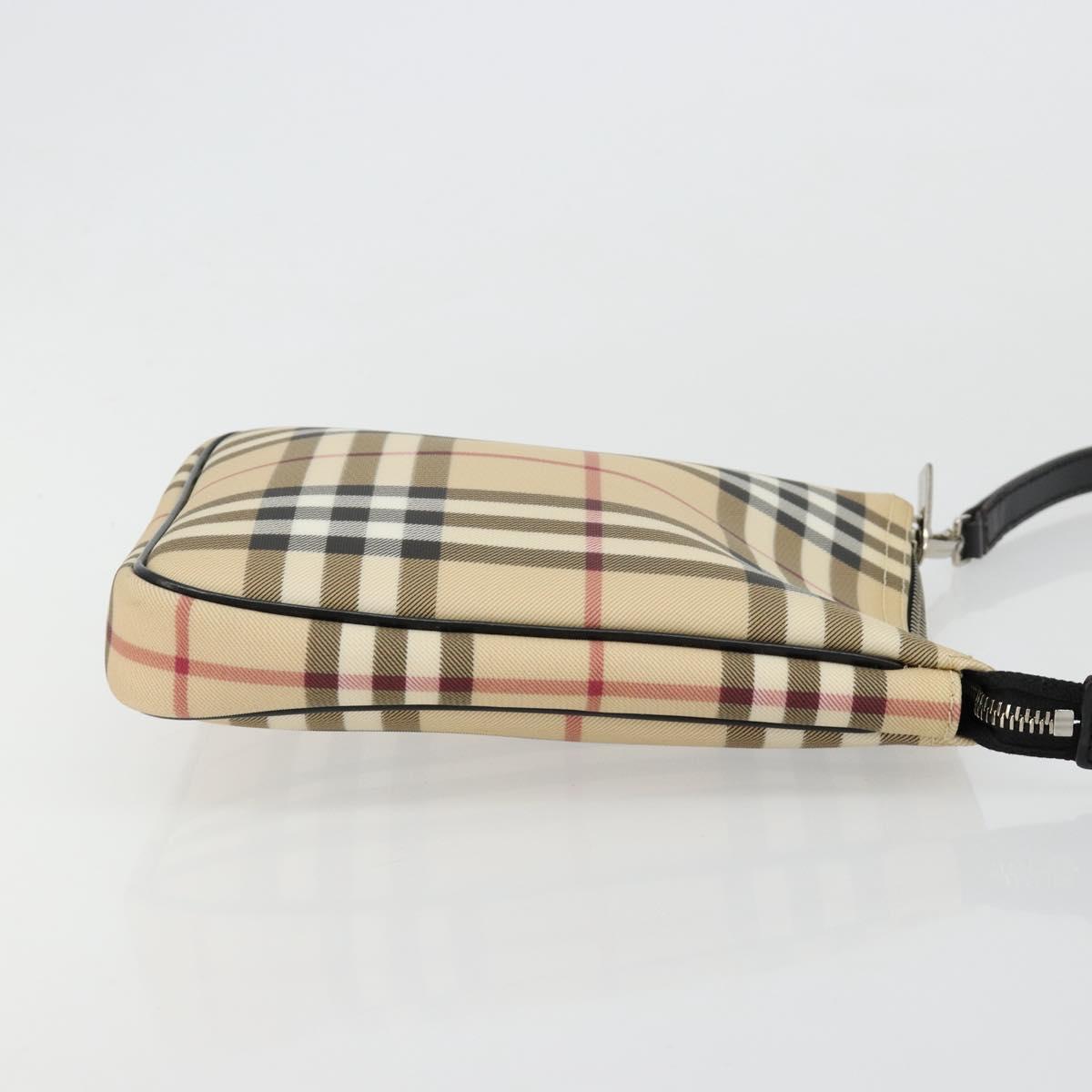 BURBERRY Nova Check Shoulder Bag PVC Beige Silver Auth 183108A