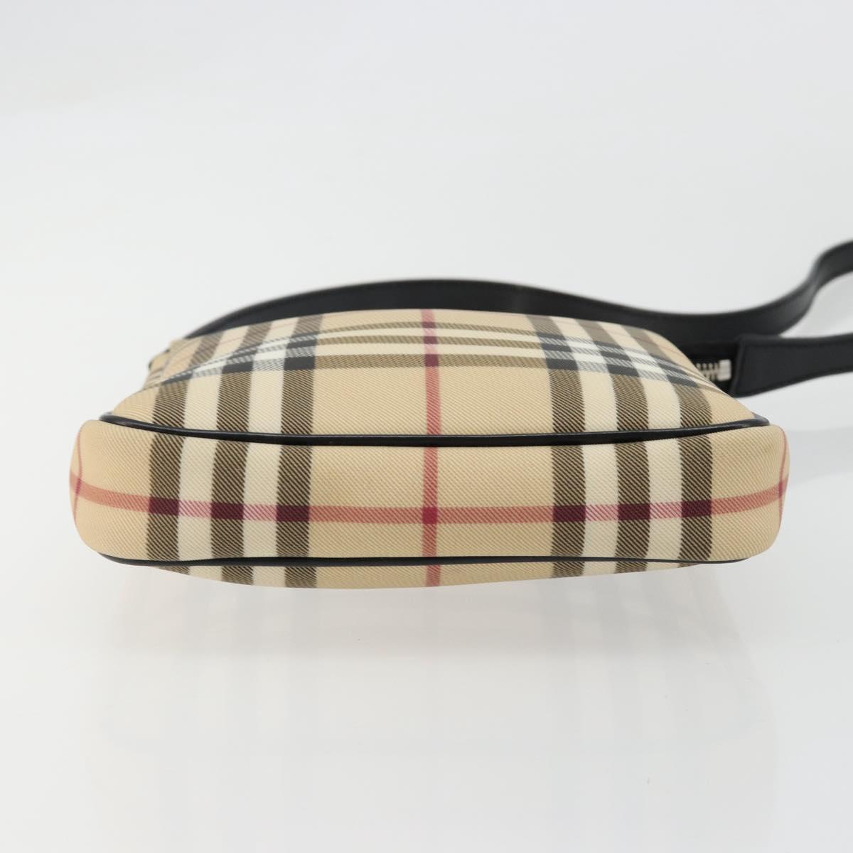 BURBERRY Nova Check Shoulder Bag PVC Beige Silver Auth 183108A