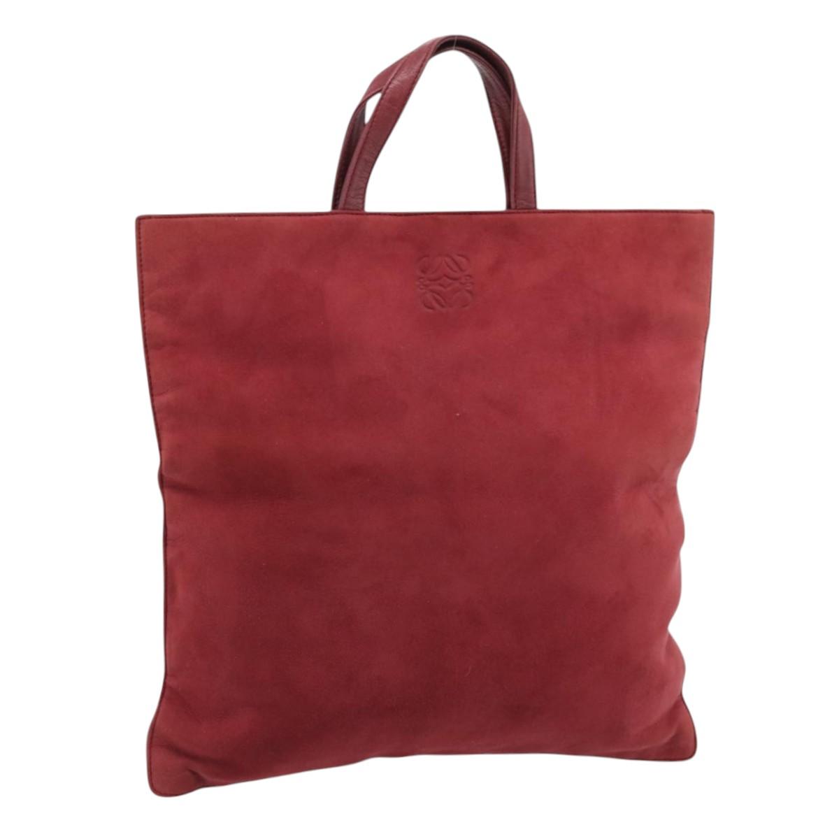 LOEWE Hand Bag Suede Red Gold Auth 183111A