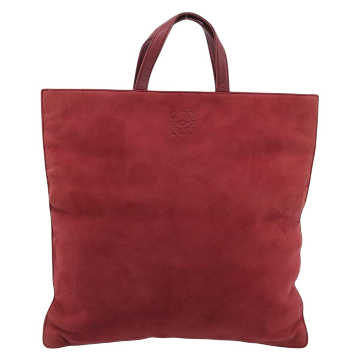 LOEWE Hand Bag Suede Red Gold Auth 183111A