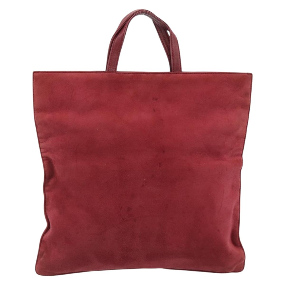 LOEWE Hand Bag Suede Red Gold Auth 183111A