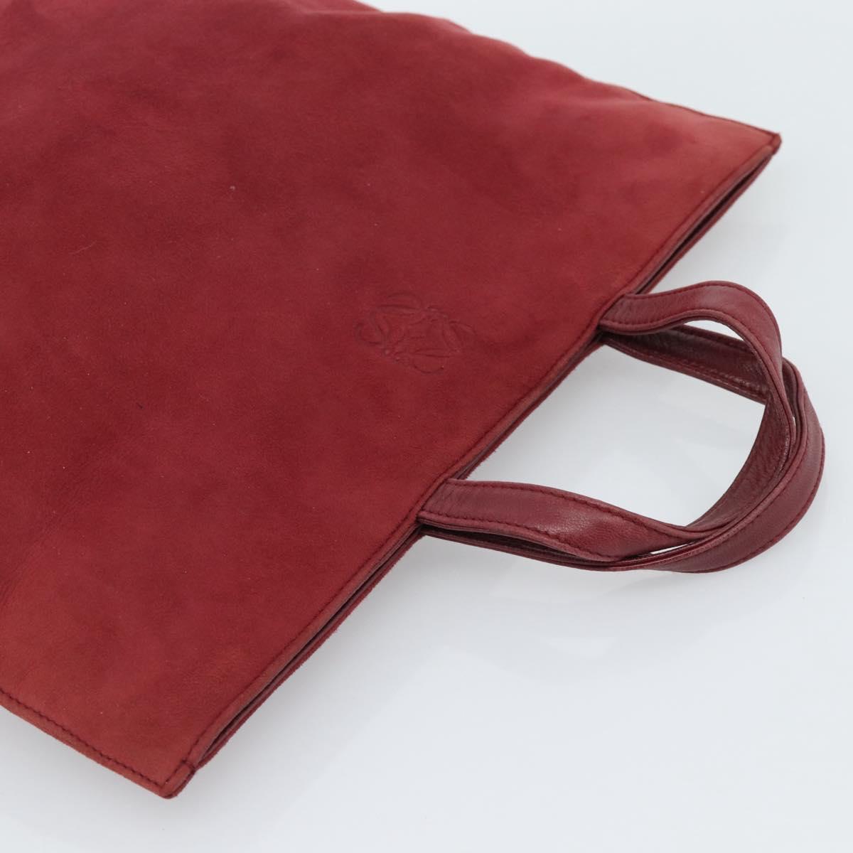 LOEWE Hand Bag Suede Red Gold Auth 183111A