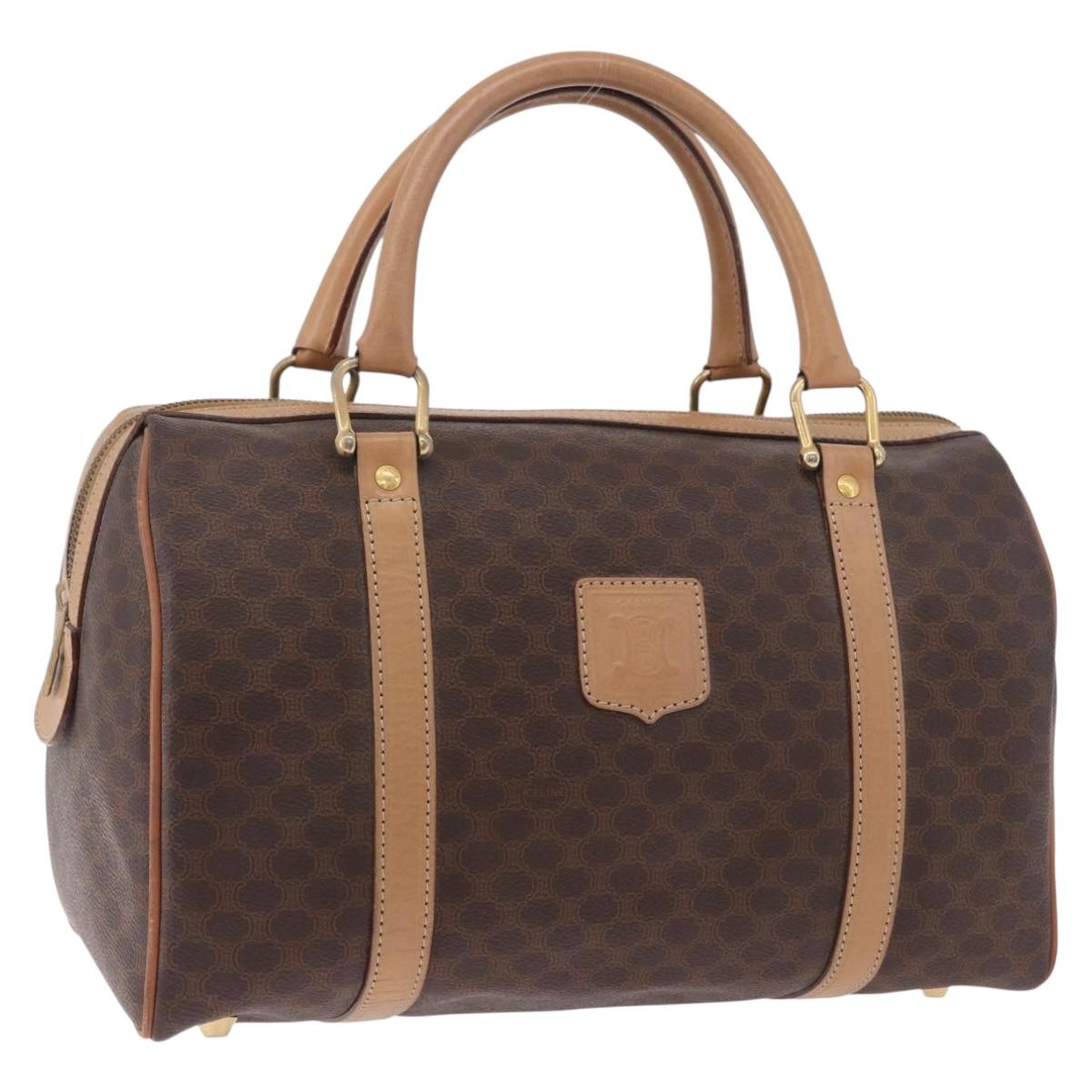 CELINE Macadam Canvas Boston Bag PVC Leather Brown Gold Auth 183113A