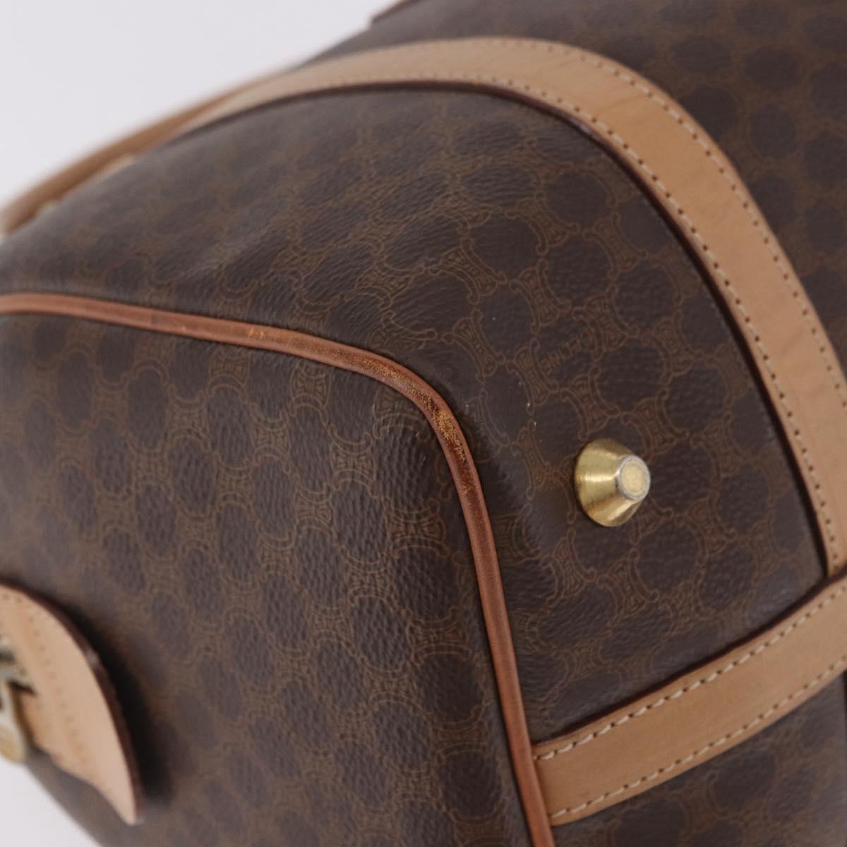 CELINE Macadam Canvas Boston Bag PVC Leather Brown Gold Auth 183113A