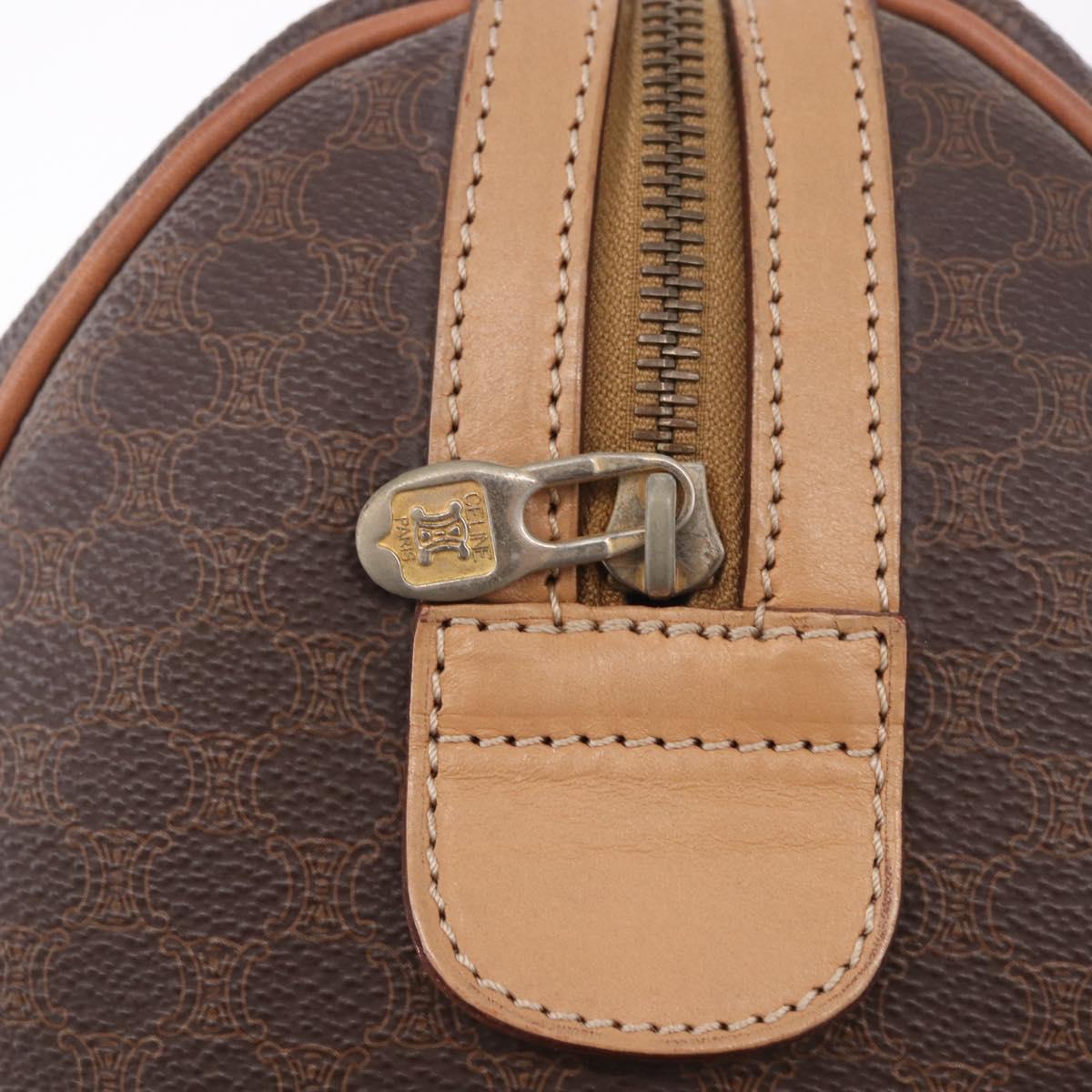 CELINE Macadam Canvas Boston Bag PVC Leather Brown Gold Auth 183113A